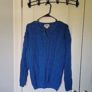 Vibrant Blue V-Neck Cable Knit Sweater